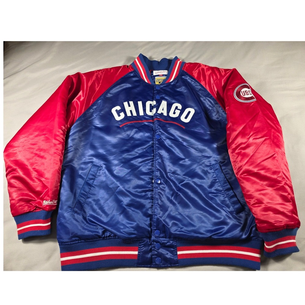Mitchell & Ness Chicago Cubs Jacket Men 2XLB Blue Red Satin Varsity MLB Quilted